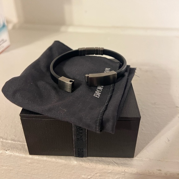 Emporio Armani Black Leather strap Bracelet - Picture 5 of 10